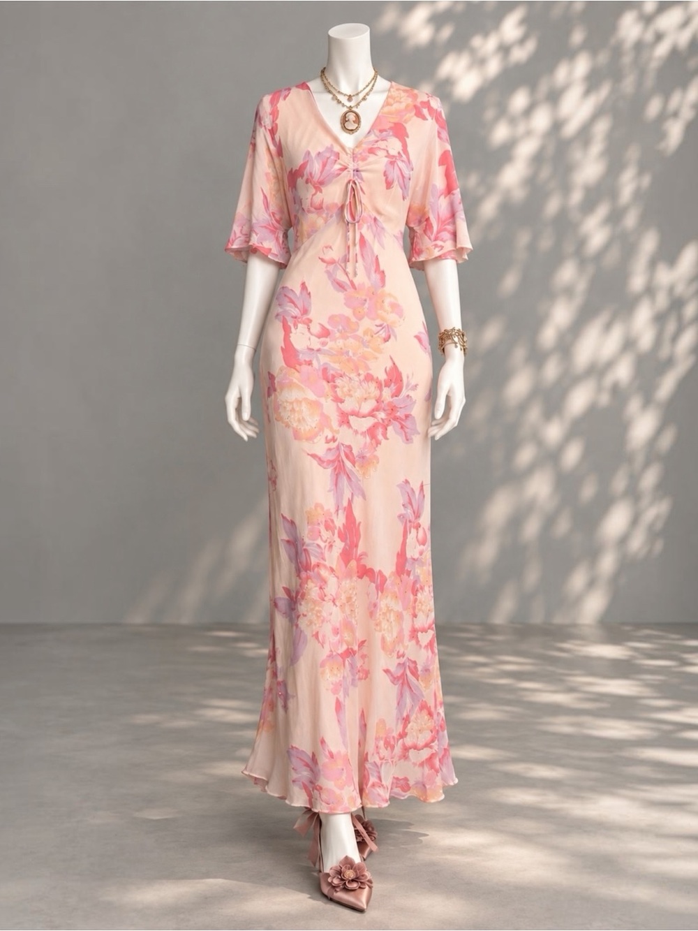 Eva Blue 90s Y2K Floral Maxi Dress 12 Pink Romantic Fairycore Wedding Guest